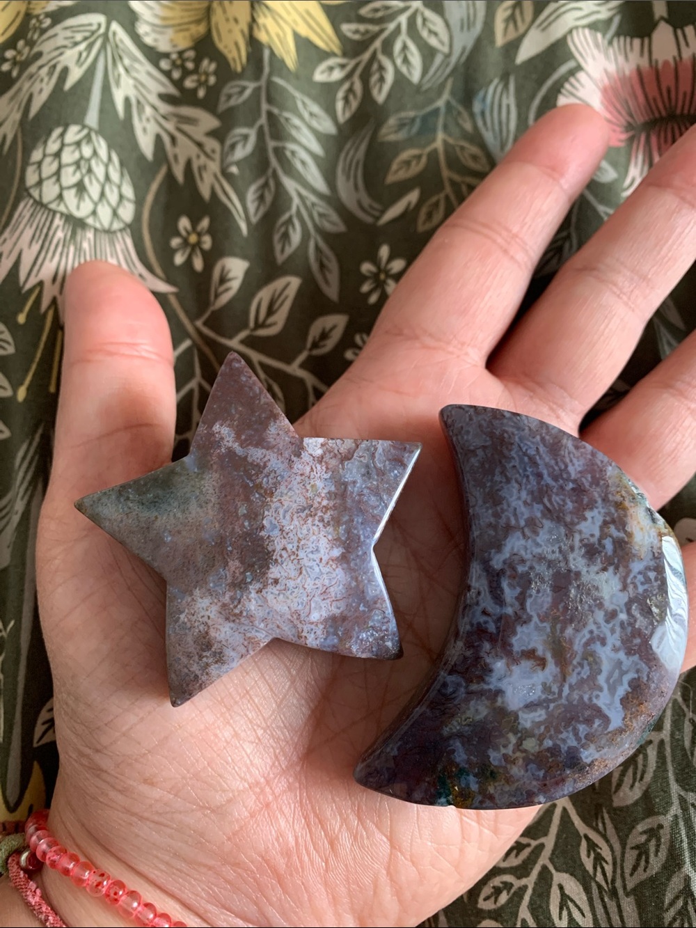 Red Moss Agate Star & Moon Crescent Decorative Crystal Set